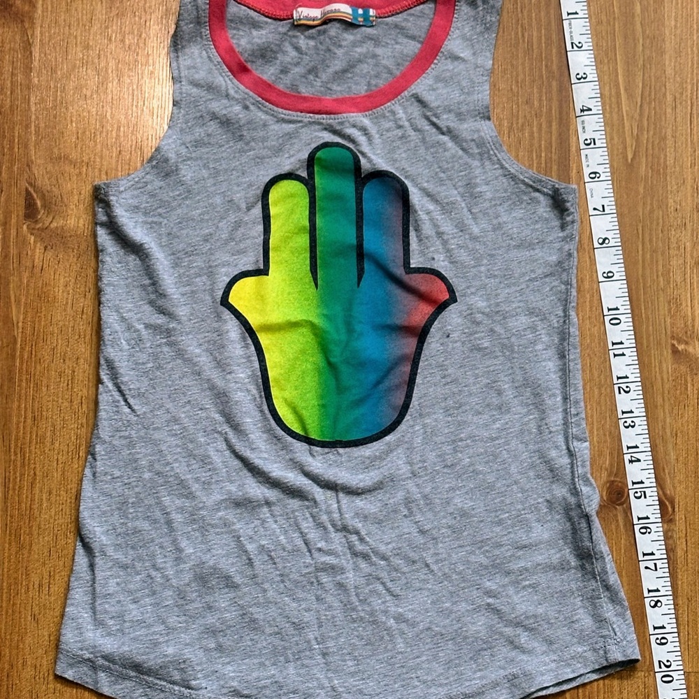 Vintage Havana Gray and colorful sleeveless Tank Top Tee Shirt Hamsa Design